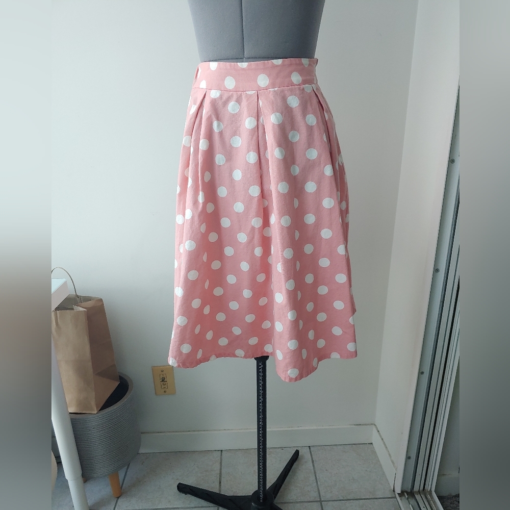 Pink polka dot midi skirt